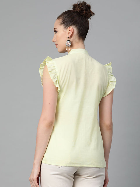 Solid Lime yellow top with detailed sleeves