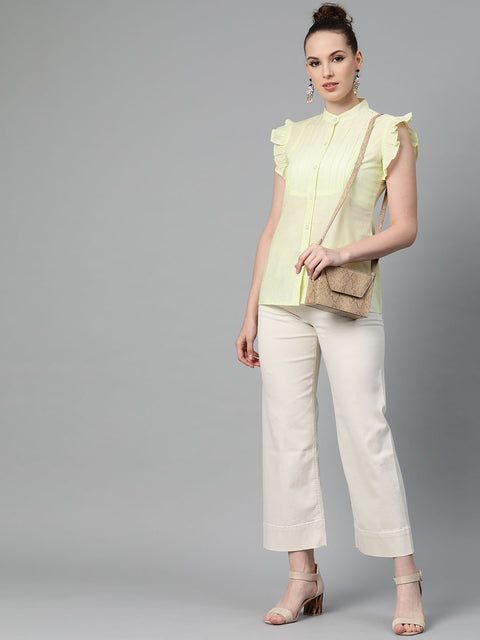 Solid Lime yellow top with detailed sleeves