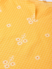 Yellow Checks & Floral multi printed kurta set with pants