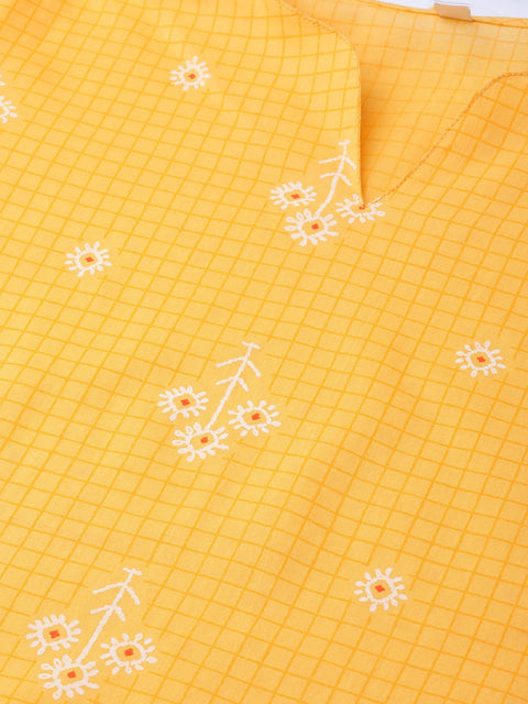 Yellow Checks & Floral multi printed kurta set with pants