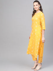 Yellow Checks & Floral multi printed kurta set with pants
