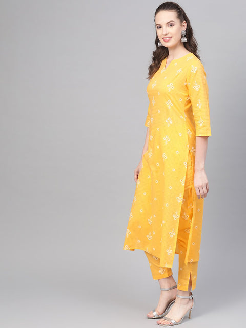 Yellow Checks & Floral multi printed kurta set with pants