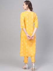 Yellow Checks & Floral multi printed kurta set with pants
