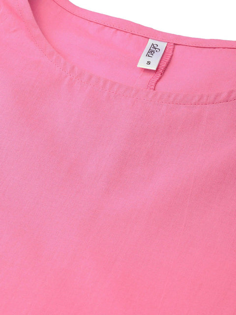 Pink Straight kurta set with Palazzo & Ikat dupatta