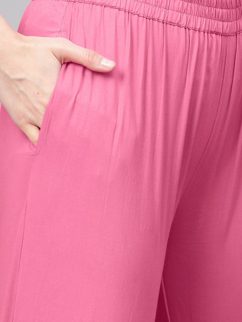 Pink Straight kurta set with Palazzo & Ikat dupatta