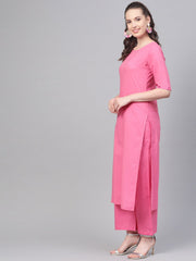 Pink Straight kurta set with Palazzo & Ikat dupatta