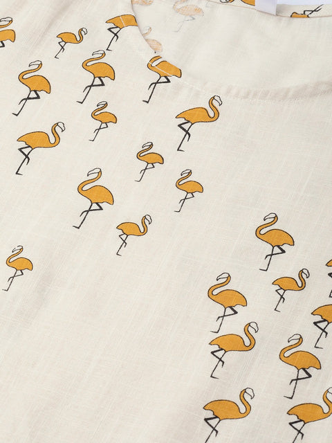 Mustard & off white Printed kurta Set with Palazzo & dupatta