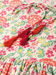 Off white and Multi floral printed top with dori detailing on sleeves