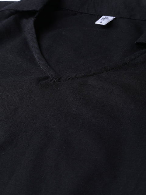 Solid Black Kurta & pallazo with grey & black chevron printed dupatta