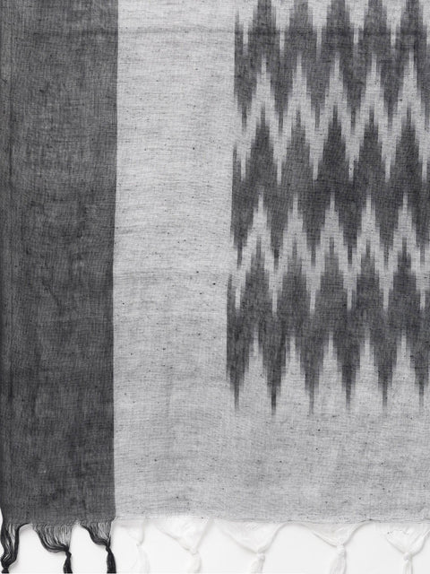 Solid Black Kurta & pallazo with grey & black chevron printed dupatta