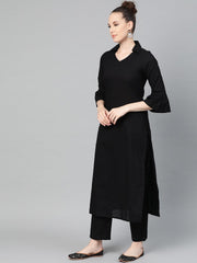 Solid Black Kurta & pallazo with grey & black chevron printed dupatta