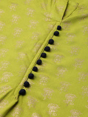 Green gold Printed Straight Kurta set with Navy Blue Palazzo & Net dupatta