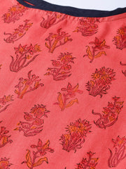 Red printed Straight Kurta with Round Neck & 3/4 sleeves