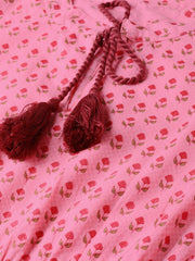 Pink Floral Printed Maxi dress with Chinese collar & 3/4 sleeves