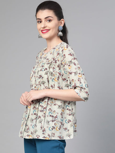 Nayo Women Green & Multi Empire Printed Top