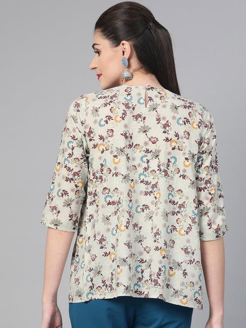 Nayo Women Green & Multi Empire Printed Top