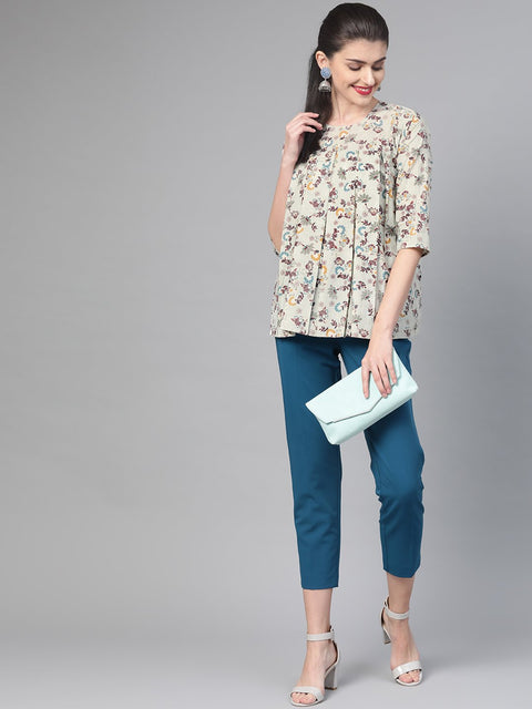 Nayo Women Green & Multi Empire Printed Top