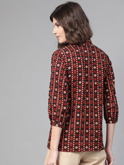 Nayo Women Black & Rust Regular Printed Top