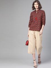 Nayo Women Black & Rust Regular Printed Top