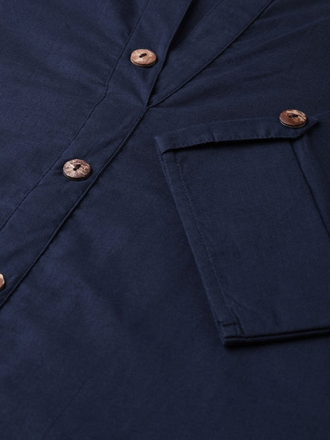 Nayo Women Navy Blue &  Cotton Straight Solid Solid Kurta