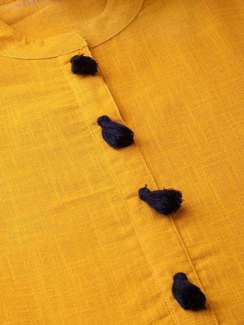 Nayo Women Mustard & Black Solid Fit and Flare Dress