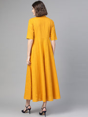 Nayo Women Mustard & Black Solid Fit and Flare Dress