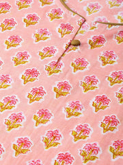 Nayo Women Peach & Yellow Cotton Straight Floral Printed Kurta