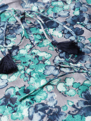 Nayo Women Grey & Navy Blue Floral Printed A-Line Dress