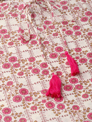 Nayo Women Off White & Pink Floral Printed A-Line Dress