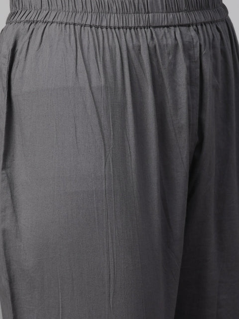 Nayo Women Peach & Burgundy Straight Floral Printed Kurta And Trousers Set