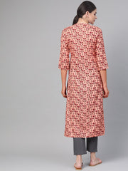 Nayo Women Peach & Burgundy Straight Floral Printed Kurta And Trousers Set