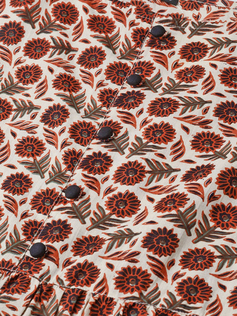 Nayo Women Cream & Brown Floral Printed Maxi Dress