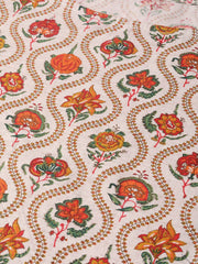 Nayo Women Cream & Orange Cotton Printed V-Neck Tunic