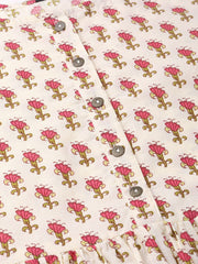 Nayo Women Cream & Pink Floral Printed Maxi Dress