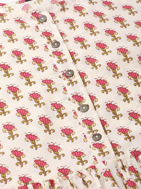 Nayo Women Cream & Pink Floral Printed Maxi Dress