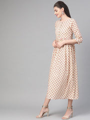 Nayo Women Cream & Pink Floral Printed Maxi Dress
