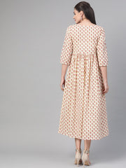 Nayo Women Cream & Pink Floral Printed Maxi Dress