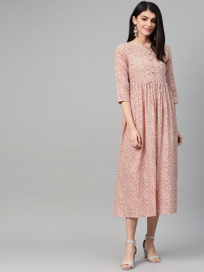 Nayo Women peach & Multi Abstract Printed Maxi Dress