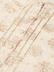 Nayo Women Cream & Gold Straight Ethnic Motifs Printed Kurta And Palazzos Set