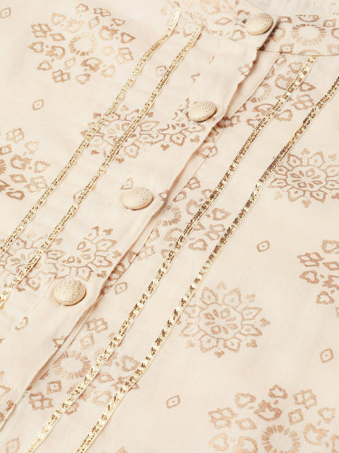 Nayo Women Cream & Gold Straight Ethnic Motifs Printed Kurta And Palazzos Set