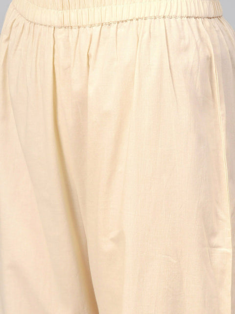 Nayo Women Cream & Gold Straight Ethnic Motifs Printed Kurta And Palazzos Set