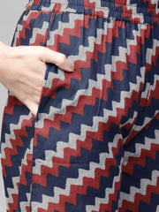 Nayo Women Blue & Red Straight Floral Printed Kurta And Palazzos Set