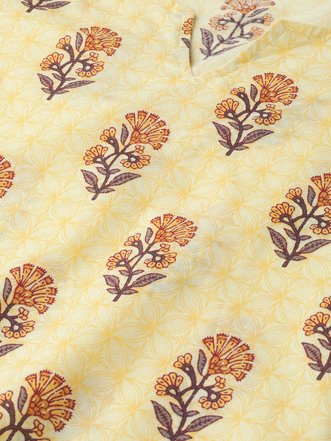 Nayo Women Yellow & Brown Straight Ethnic Motifs Printed Kurta And Palazzos Set