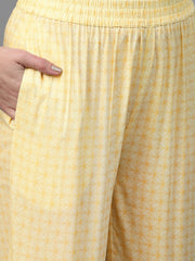 Nayo Women Yellow & Brown Straight Ethnic Motifs Printed Kurta And Palazzos Set