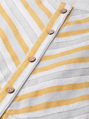 Nayo Women Off White & Mustard Peplum Striped Top