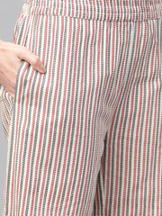 Nayo Women Off White & Red Straight Ethnic Motifs Printed Kurta And Palazzos Set