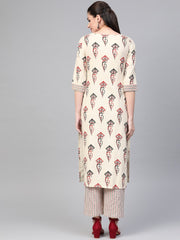 Nayo Women Off White & Red Straight Ethnic Motifs Printed Kurta And Palazzos Set