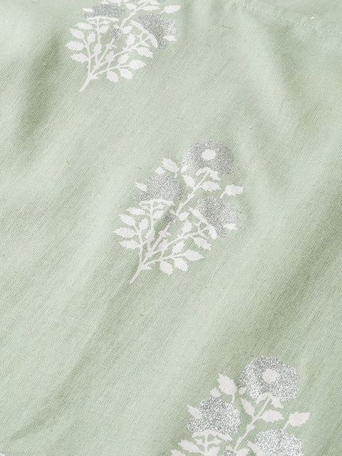 Nayo Women Green & white Straight Ethnic Motifs Printed Kurta And Trousers Set