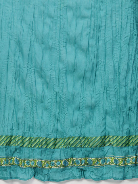 Nayo Women Green & Blue Straight Ethnic Motifs Printed Kurta And Palazzos Set