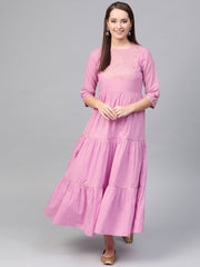 Nayo Women Lavender & Gold Solid Maxi Dress